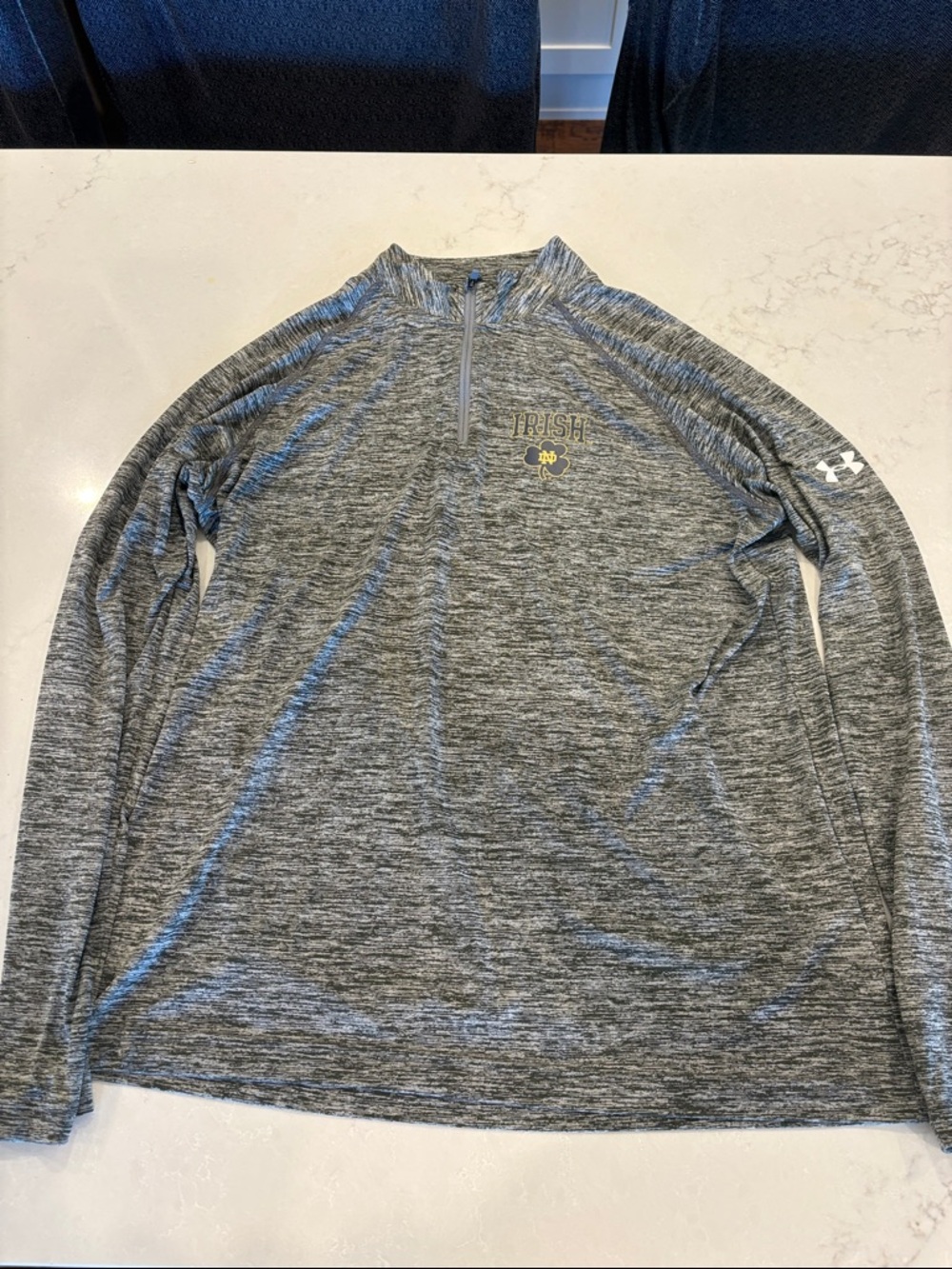 Under Armour Gray Heather Quarter-Zip Pullover with Gold Notre Dame Irish Logo